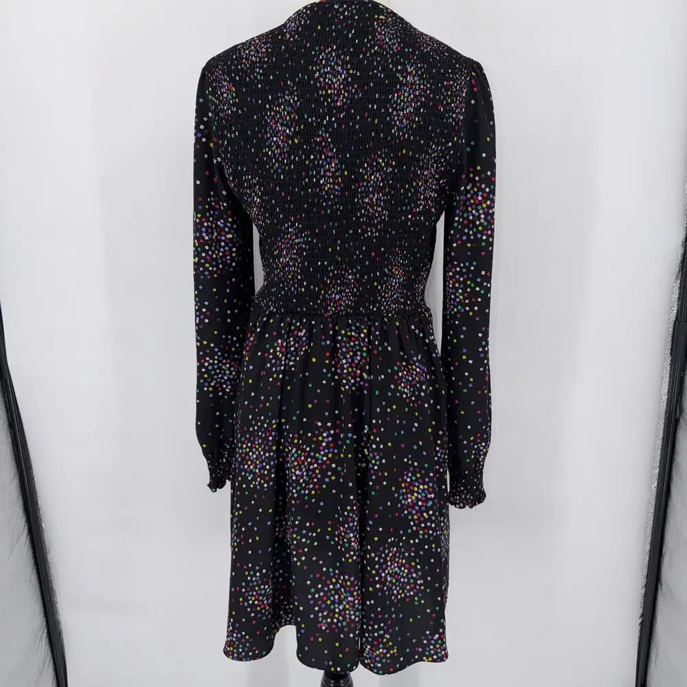 Kate Spade Confetti Pop Smocked Midi Dress Black Multicolor Cheer Size 4